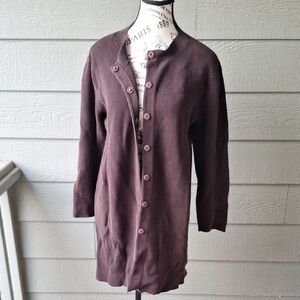 Eileen Fisher Silk Cotton Snap Cardigan Sweater Jacket Brown Size L Lagenlook